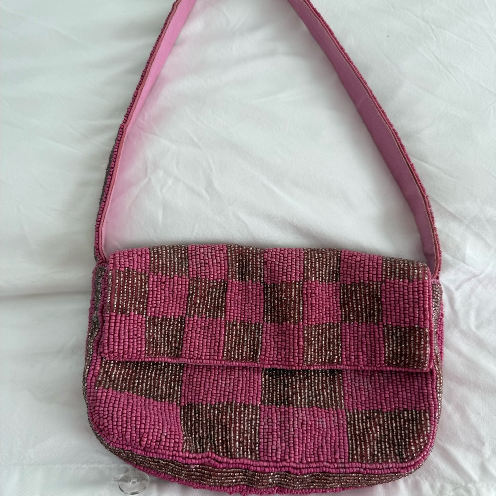 Pink Beaded CheckerShoulder Bag